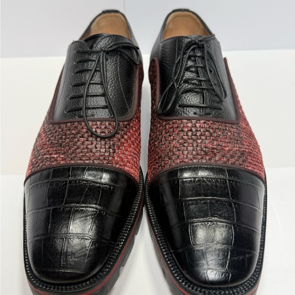 Christian Louboutin Black and Red Textured Oxfords